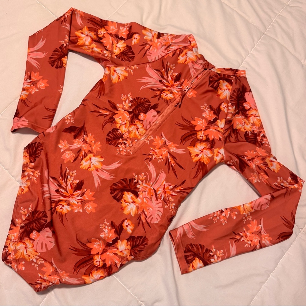 Floral Long Sleeve Kids Swimsuit - Size 10/12